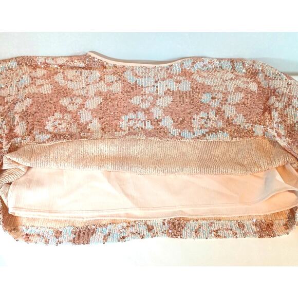 ENTRO WOMEN'S MEDIUM PINK GOLD SEQUIN PONCHO DOLMAN BLOUSE TOP - Picture 11 of 12